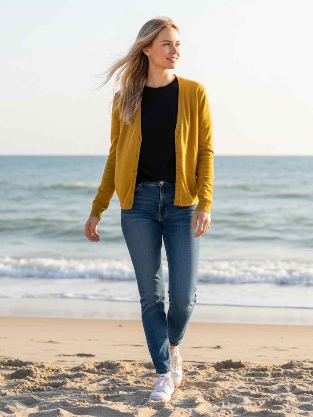 J CREW mercantile mustard yellow preppy cardigan women’s small 100% cotton